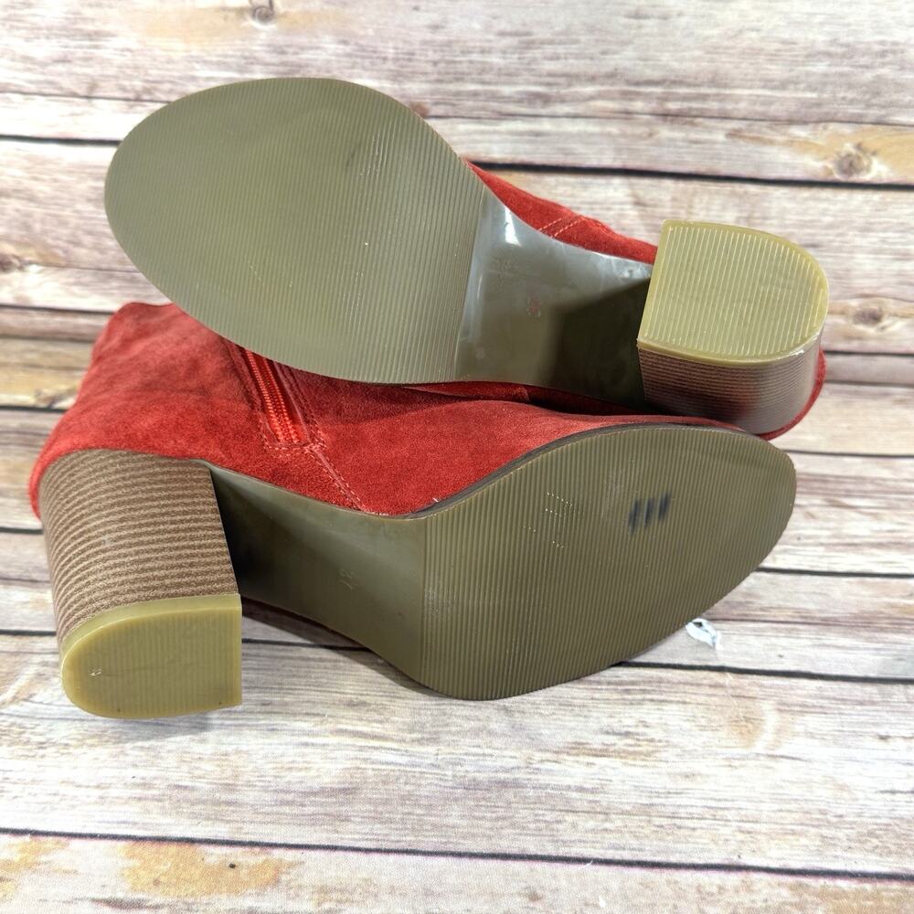 RWC Womens Red Suede Block Heel Western Ankle Boots 37/7 - Picture 9 of 10
